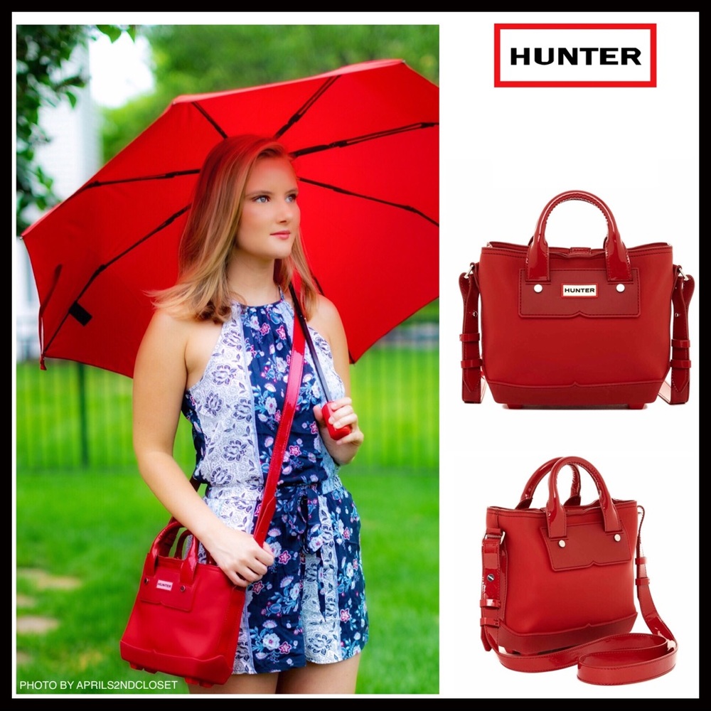 HUNTER ORIGINAL RED TOTE CROSSBODY RUBBER BAG A2C - Picture 7 of 8
